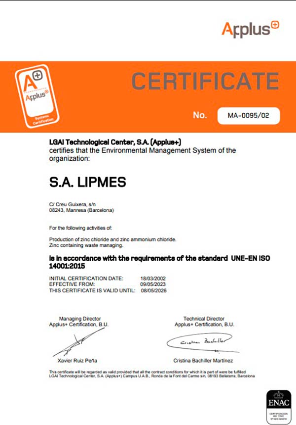 Certificate ISO-14001